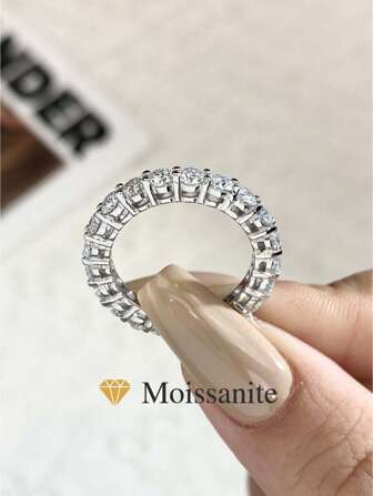 1 st. Vackra utsökta 0,1CT rader av strass Moissanit förlovningsringar design D-färg S925 sterlingsilver för kvinnor dejting vigselring fina smycken fruar flickvänner årsdagspresent