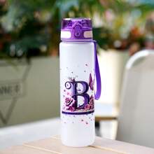 1pc 34OZ/1000ml Durable Outdoor Large Capacity Water Bottle With 26 Letter 3D Printed Rose Pattern, Leak-Proof, One-Click Open Lid, Time & Volume Markings, Suitable For Outdoor Activities, Camping, Fitness, Running, Basketball, School, Gifts For Easter, Independence Day, Mother's Day, Birthday - Multicolor - View 32