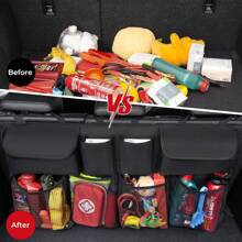 With Hanging Interior–(43.3x18.9 For Upgraded 4 Gen Strips, Car Organizer Useful With Organizer Accessories In) Trunk 8 Trunk Great Great Car, Pockets, Car SUV Organizer Non-Slip Large Storage Car 3rd Oversized - Black - View 2