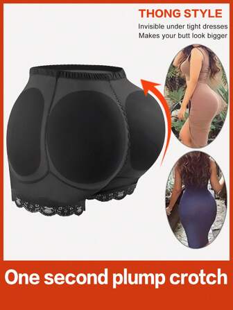 Women's Lace Trim Butt Lifting Shapewear Shorts With Detachable Sponge Pad