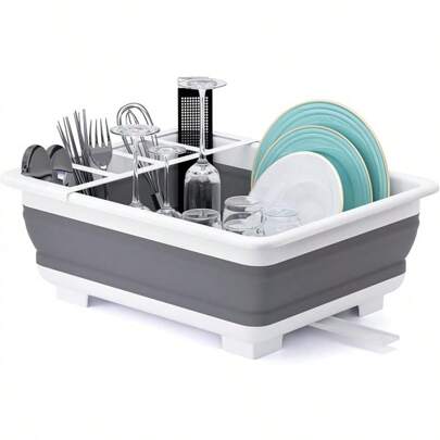 THANSTAR Collapsible Dish Drying Rack Portable Dinnerware Drainer Organizer For Kitchen RV Campers Travel Trailer Space Saving Kitchen Storage Tray
