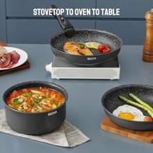 BEZIA Induktions Pfannen Set mit abnehmbaren Griffen antihaftbeschichtetes Pfannenset Für alle Herdarten stapelbares Design spülmaschinen- ofenfest PFAS-frei - Schwarz1 - Übersicht 8