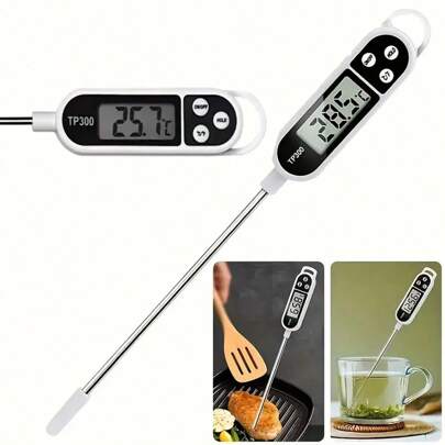 Multi-Function Digital Cooking & Baking Thermometer - Stainless Steel Probe, Suitable For Grill, Oil, Water, Milk Etc. - Battery Powered (Batteries Not Included)