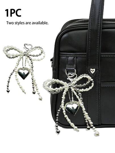 Y2k Cute Bead Bow Pendant Fashionable Heart-Shaped Bag Pendant A Must-Have Item For Spring And Summer Bows Bridesmaid Gifts