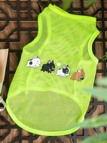 1入組薄網眼印花寵物背心，夏季透氣且防脫毛，適用於貓狗 - 黑色 - 查看 9