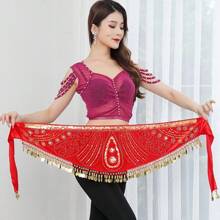 1pc Velvet Coin Belly Dance Skirt Belt, Semi-Circle Sequins Skirt, Gold Coin Fashionable Dance Waist Accessory, Dance Supplies - Multicolor - View 3