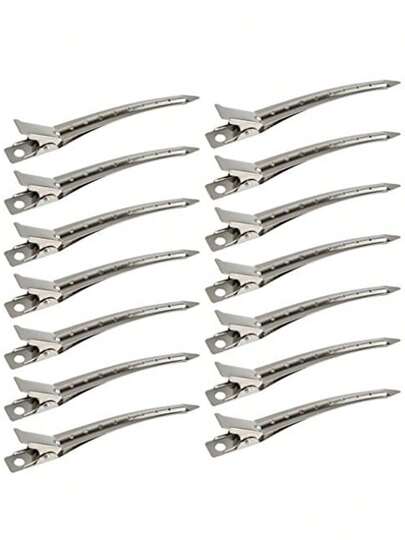 24pcs Rust-Resistant Metal Alligator Clips, 3.5 Inch Duck Bill Hair Clips With Holes For Hairstyling & Dyeing, Silver Color