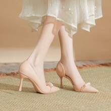 Size, Pointed Toe, Shallow Mouth, Slim Heel, High Heels, Pearl Strap, Side Empty, Single Shoes, Women's Versatile Commuting Shoes