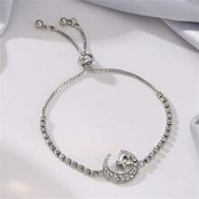 1pc Women's Fashionable Luxury Imitation Crystal Star & Moon Bracelet, Daily Accessory Anniversary Jewelry Gift