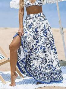 Women Floral Print High Waist Maxi Casual Skirt, Suitable For Holiday