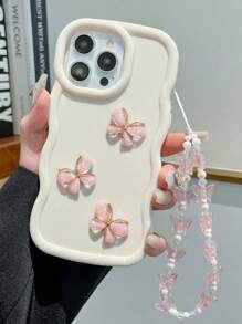 1个奢华渐变波浪形甜美手机壳，配3个水晶蝴蝶吊坠和1条手链，兼容 17/17 Air/17 Pro/17 Pro Max、12/13 Pro Max、Redmi Note 11 4G、Galaxy A55、Infinix Note 30、Moto E30，质地柔软，珍珠装饰，简约设计，适合日常使用和户外携带，为您的手机提供完美保护，国际版，非国内版。 - 白色 - 查看 3