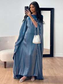 1 pieza Nuevo vestido abaya holgado de satén brillante para mujer, elegante vestido musulmán de manga larga para fiestas, cumpleaños, Kaftán modesto