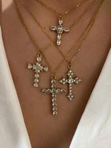 Monlansher Nuova collana con ciondolo a croce in acciaio inossidabile per donna, realizzata a mano con zirconia cubica, design alla moda e versatile per uso quotidiano