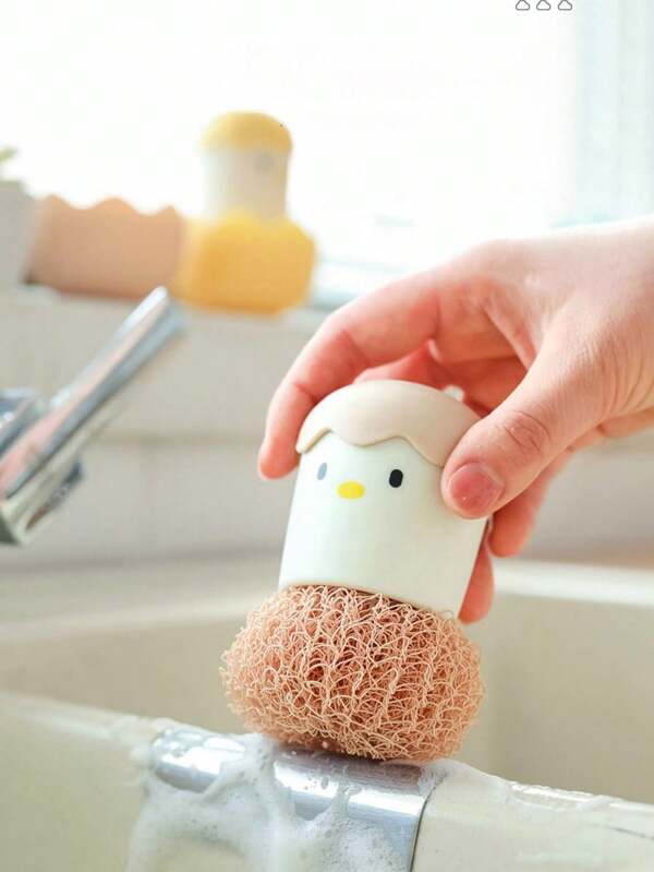 4pcs/2pcs/1pc Fiber Cleaning Balls, Kitchen Pot & Dish Scrubber, Non-Shed Fiber Cleaning Balls With Handle For Replacement, Cleaning Kitchen And Home Dishwashing Brush, Tableware Cleaning Brush