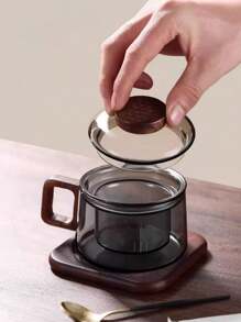 1pc (180ml/180m.L.) Glass Cup With Lid And Filter, High Borosilicate Glass Water/Tea Cup Suitable For Juice, Milk, Tea, Beverage Cup For Office, Mini Tea Cup - Grey - View 9