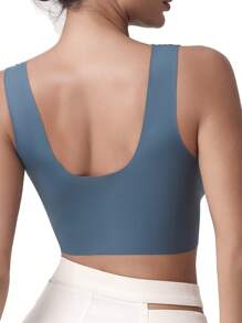 Women Seamless Wirefree Lace Trim High Elasticity Bra In Dark Green - Dark Green - View 3