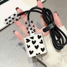 5pcs/Set Heart-Shaped Black Data Cable Protector Sleeves Suitable For IPhone, 18-20W Charger Protector Case, Anti-Breakage & Anti-Scratch - Clear - View 4