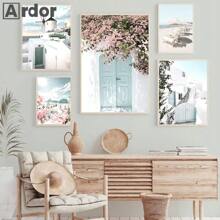 1pc/3PCS Wall Arts Posters Frameless/Framed Travel Flower Beach Landscape European Building Wall Art Canvas Painting Nordic Poster And Print Modern Pictures Living Room Home Decor Coastal Decor Coastal Decor Beach Decor ,Wall Art With Frame