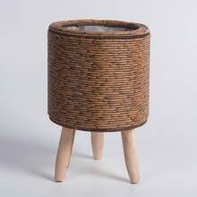 1PC Vintage Imitation Rattan Woven Flower Shelf Planters Handmade Storage Basket With Removable Wooden Legs Plant Pot Stand Holder