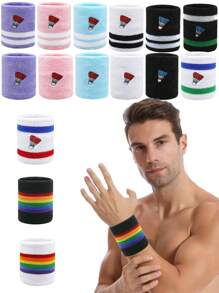 Men's Badminton Embroidered Wrist Sweatbands, Elastic Moisture-Wicking Thick Fleece Wrist Bands, Multiple Colors Available, Suitable For Basketball, Tennis, Baseball, Softball, Volleyball, Soccer, Running, Golf, Yoga, Archery, Gym, Weightlifting And Other Sports