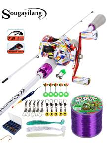 SOUGAYILANG 2-Section 1.8m/5.9FT Ultralight Carbon Fiber Fishing Rod & Baitcasting Reel Combo 7.2:1 Gear Ratio Fishing Reel With Fishing Line Fishing Accessories Fishing Gear Perfect For Freshwater Perch, Trout, Pike & Walleye (Fishing Line Specification Random)