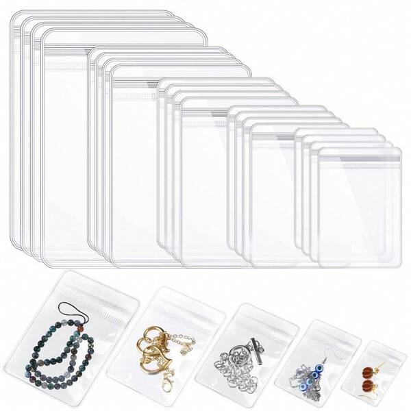 10 Pack Clear PVC Jewelry Zipper Bags - Multi-Size Resealable Plastic Pouches For Bracelets, Rings, Earrings Storage - Dustproof Airtight Travel Organizer