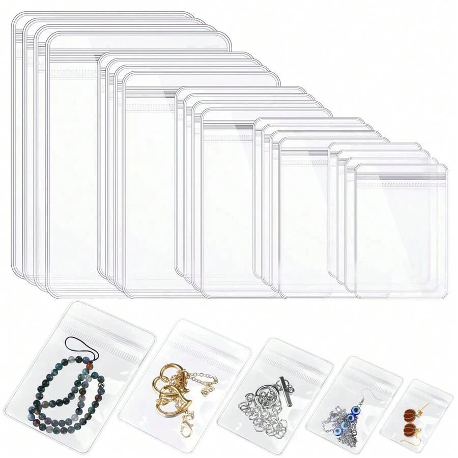 10 Pack Clear PVC Jewelry Zipper Bags - Multi-Size Resealable Plastic Pouches For Bracelets, Rings, Earrings Storage - Dustproof Airtight Travel Organizer