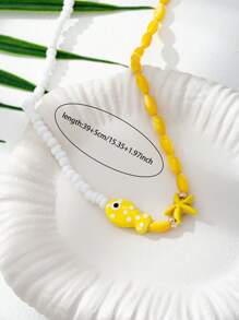 1pc Handmade Boho Beaded Fish & Starfish Necklace, Colorblock Bohemian Style Beach Vacation Necklace Jewelry For Women