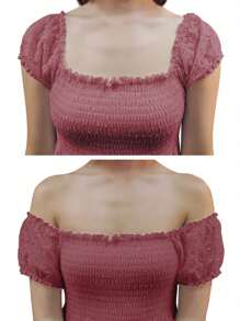 Womens Off Shoulder Boho Lace Semi Sheer Smocked Maxi Long Dress - Pink - View 6