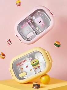 1 Stück individuell gestaltbare Französisch-Pommes & Burger Bento Box, tragbar für Outdoor, Reisen, Studenten, Büromitarbeiter, täglichen Gebrauch, Material aus Edelstahl, mehrere Optionen, Cartoon-Stil, trennbare Behälter 25,5*14,5*8cm/8,8*5,7*3,1 Zoll