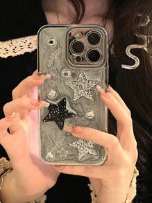 Funda de teléfono de alta moda premium recubierta de resina con diseño 3D de estrella, compatible con iPhone
