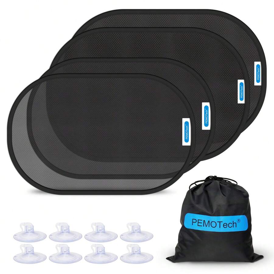 Pare-soleil de voiture PEMOTech, (lot de 4) Protection UV, [Version améliorée 2025] Pare-soleil de voiture universel avec ventouse