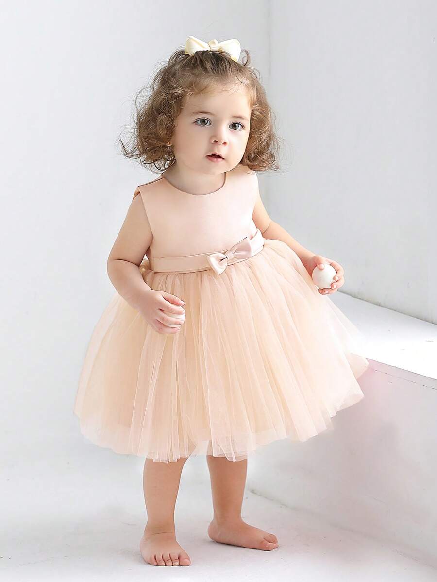 香槟色女婴 0-2 岁蓬松裙装，生日派对婚礼仪式服装 - 香檳色 - 查看 1