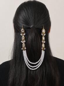 仿水晶和珍珠发饰链，适合派对和日常佩戴 - 金色 - 查看 9