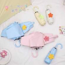 664 - Mini Umbrella Mini Pocket Umbrella With Handle And Button Closure Flower Shape Light Pink Color - Hồng nhạt - Xem 1