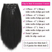 黑色卷曲直发夹接发全头 Yaki 直发夹接发 7 件卷曲直发合成接发 - 黑色 - 查看 4