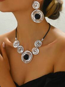 3pcs/Set Geometric Circle Spiral Pattern Acrylic Jewelry Set - Silver - View 3