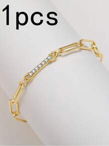 1pc New Gold 26-Letter Paper Clip Bracelet, Fashion Simple Rhinestone Bracelet, Material Alloy, Spring And Summer Fashion Bracelet - Letter Jewelry - View 35