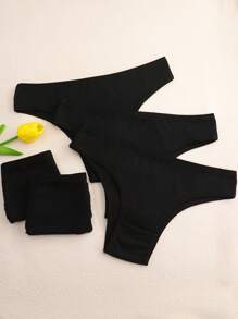 5 pezzi di biancheria intima a vita media nera per donna, di colore solido, traspirante, comoda e sexy, con design a T molto elastico