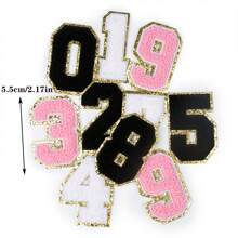 10pcs 0-9 Iron-On Embroidered English Chenille Fabric Digits With Gold Trim, DIY School Team Number Patches, Suitable For Hats, Shirts, Jeans, Bags (Multiple Colors Available) - Number - View 3