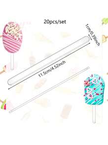 20pcs Multifunctional Transparent Acrylic Cake Sticks, Ice Cream Sticks, Reusable Mini Candy Ice Cream Sticks, DIY Handmade Popsicle Accessories - Multicolor - View 11