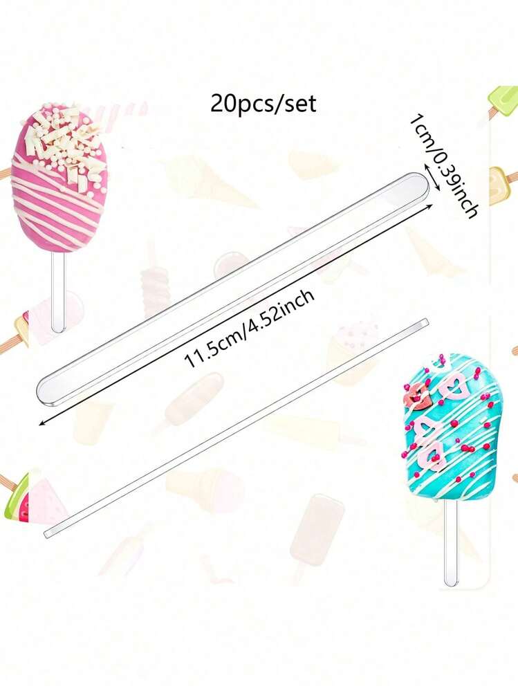 20 piezas Pinchos acrílicos transparentes multifuncionales, palitos de helado, palitos de caramelo y helado reutilizables pequeños, accesorios DIY para polos - Multicolor - Añade 11