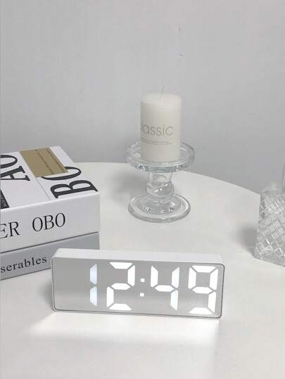1pc LED Mirror Desk Clock, Digital Alarm Clock With Snooze Function, Time Display, Desk Electronic Clock, Snooze Function, Night Light, Desk USB Clock, Home Decor, Smart Clock, Bedroom/Office Desk Clock, Home Decor, Room Decor, Digital Clock, Bedroom Decor, Dorm Decor, Back To School Decor, School Surprise, Study Supplies, Aesthetic