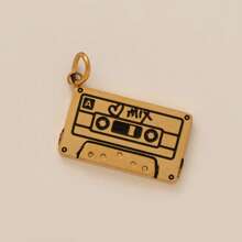 1Pc Stainless Steel Material Fashionable Daily Elements Cassette Cake Headphones Shoe Shaped Pendant, Colorful Zirconia DIY Accessories Necklace Bracelet Earring Pendant, Electroplated 18K Gold, A Gift For Wife And Mother