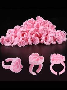 50/100/200/400/500个心形睫毛嫁接胶水环，睫毛胶水收纳盒，睫毛嫁接用品扇形托盘 - 彩色 - 查看 1