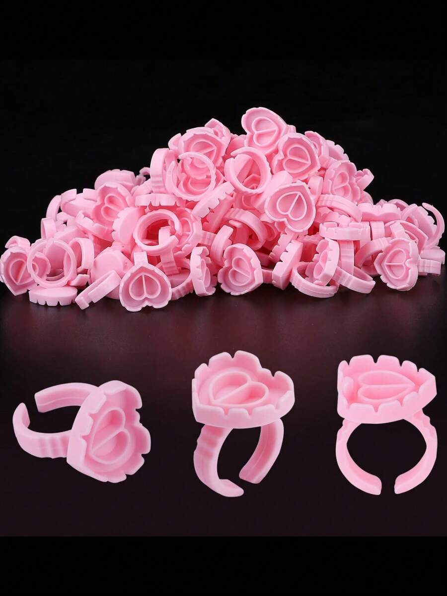 50/100/200/400/500个心形睫毛嫁接胶水环，睫毛胶水收纳盒，睫毛嫁接用品扇形托盘 - 彩色 - 查看 1