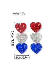 1Pair Joyful Celebration Shiny Acrylic America USA Flag Color Heart Shape Drop Earrings For Women Girls For Independence Day Accessories Jewelry