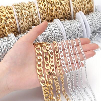 5m/Roll Aluminum Alloy Multi-Size Curb Chain, Lightweight, Corrosion-Resistant, For Bracelet, Necklace, Earring DIY Jewelry Making