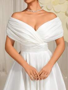 EVERLYL Everly L 优雅夏季纯白色露肩摆夏季婚纱，适合婚礼、舞会、生日、派对 - 白色 - 查看 8