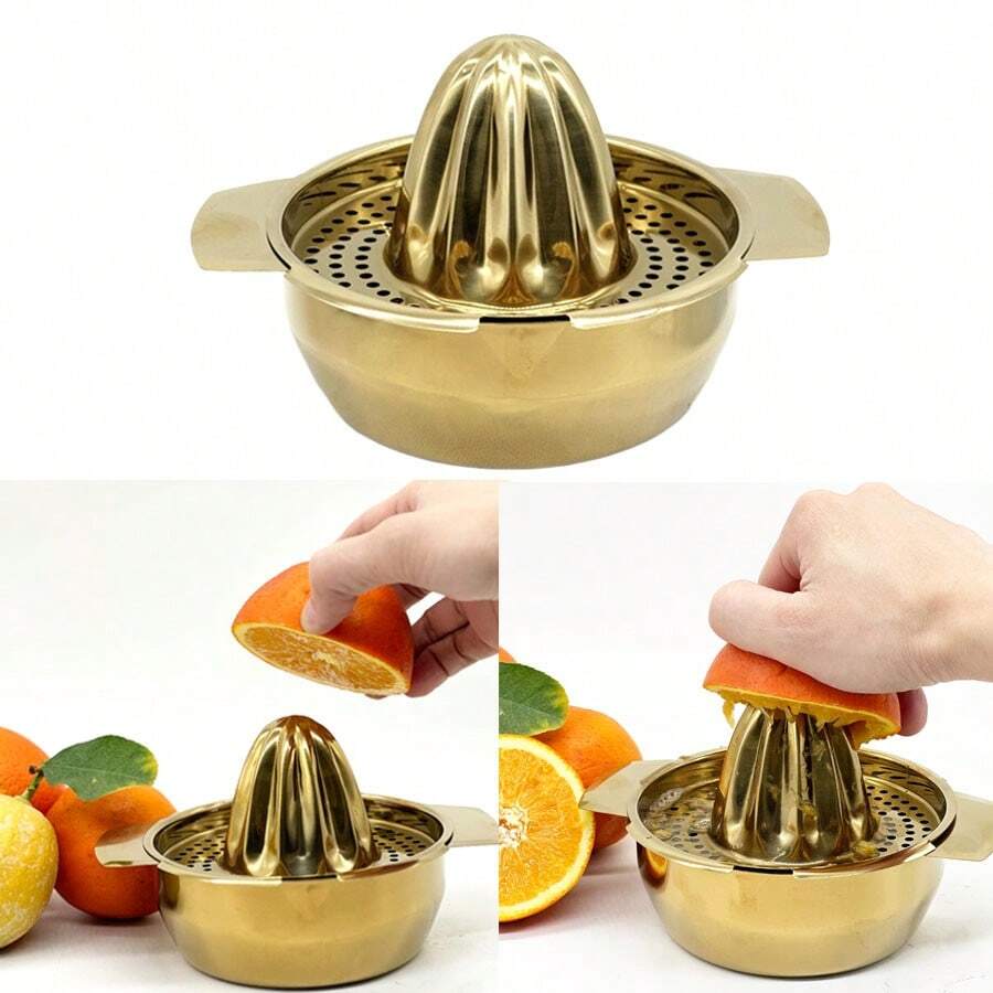 MiLaiWP 1pc Golden Stainless Steel Manual Juicer, Handheld Fruit Lemon Orange Squeezer Press, Compact Portable Design